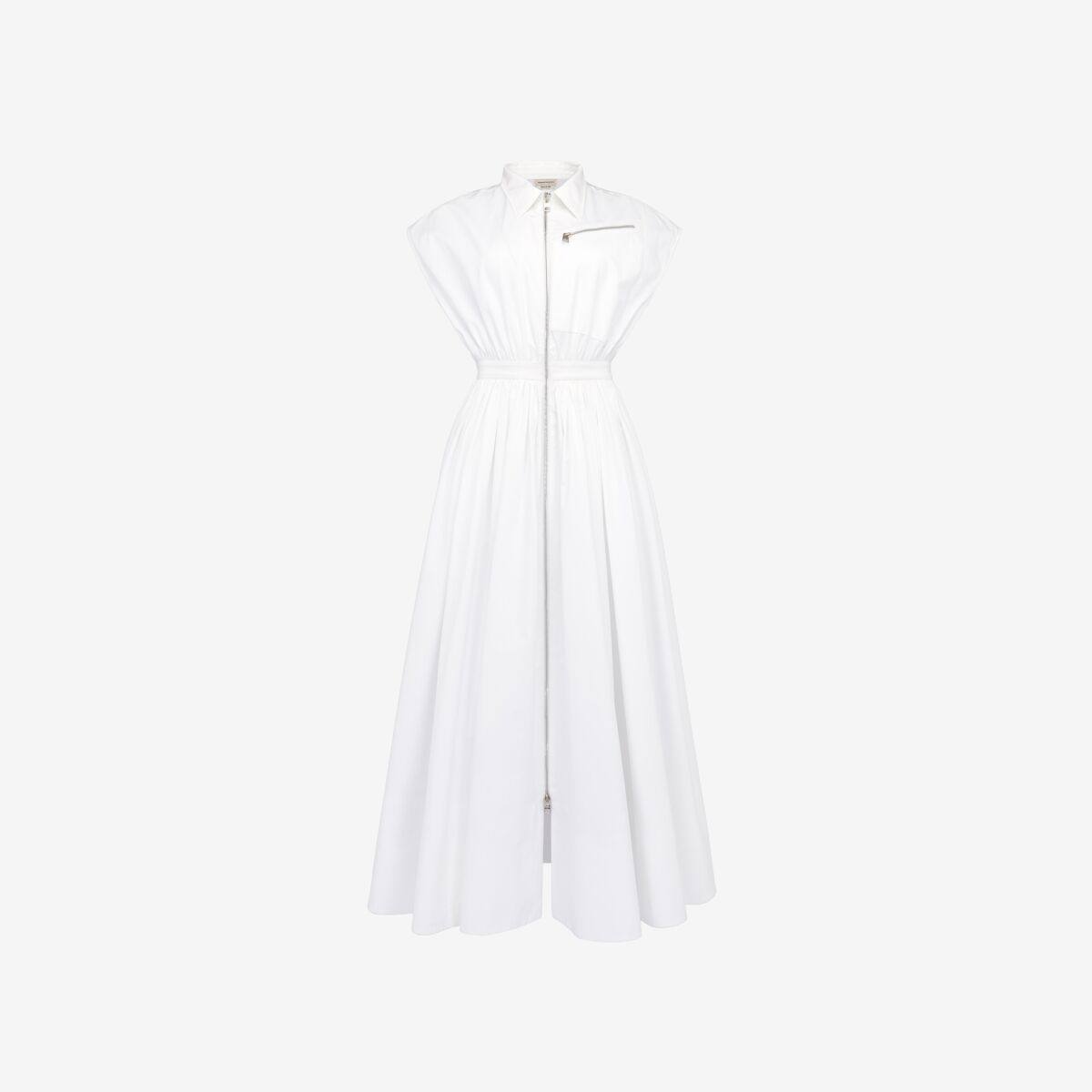 Alexander McQueen Women's White Dropped Shoulder Shirt Dress - 14 (Cotton)
